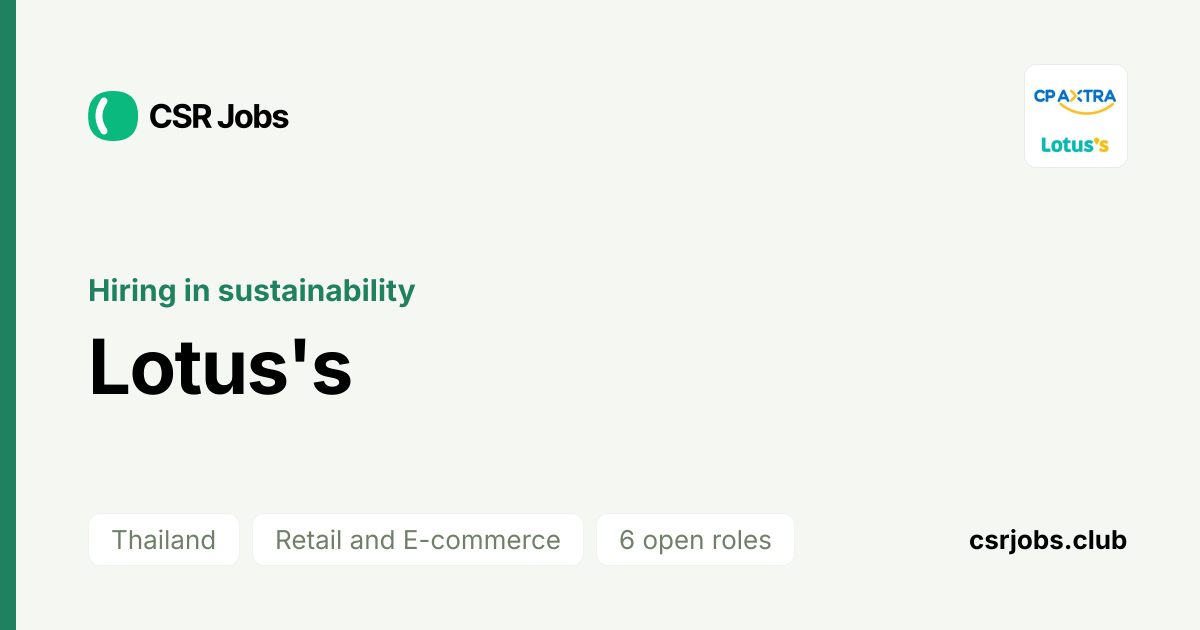 Join the Sustainability Team of Lotus's | CSR Jobs